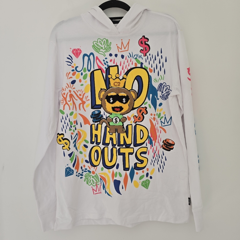 Create 2mrw No Hand Outs White Hooded Long Sleeve - Mens Large NWT